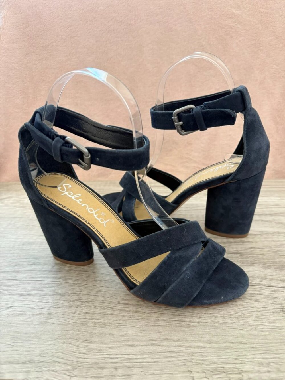Splendid Nolan Navy Blue Suede Strappy Ankle Strap 3.5" Oval Heel Sandal 9